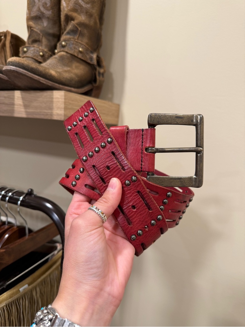 Red Studded Leather Belt